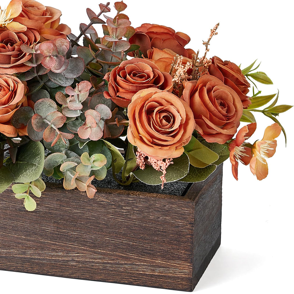 Artificial Flowers in Wood Box, Fall Centerpieces for Table Decor
