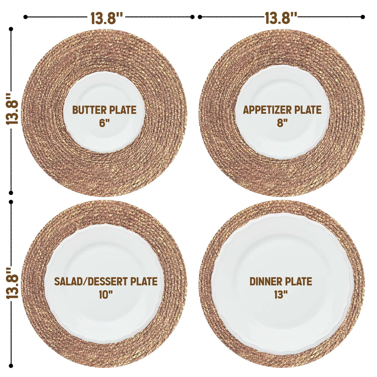 13.8" Set of 8 Brown Seagrass Woven Round Placemats by DaiVuCrafts