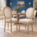 French Country Set of 6, Cream Kitchen & Dinning Chairs Set of 6, Ivory Linen Upholstered, Sillas De Comedor, Wood