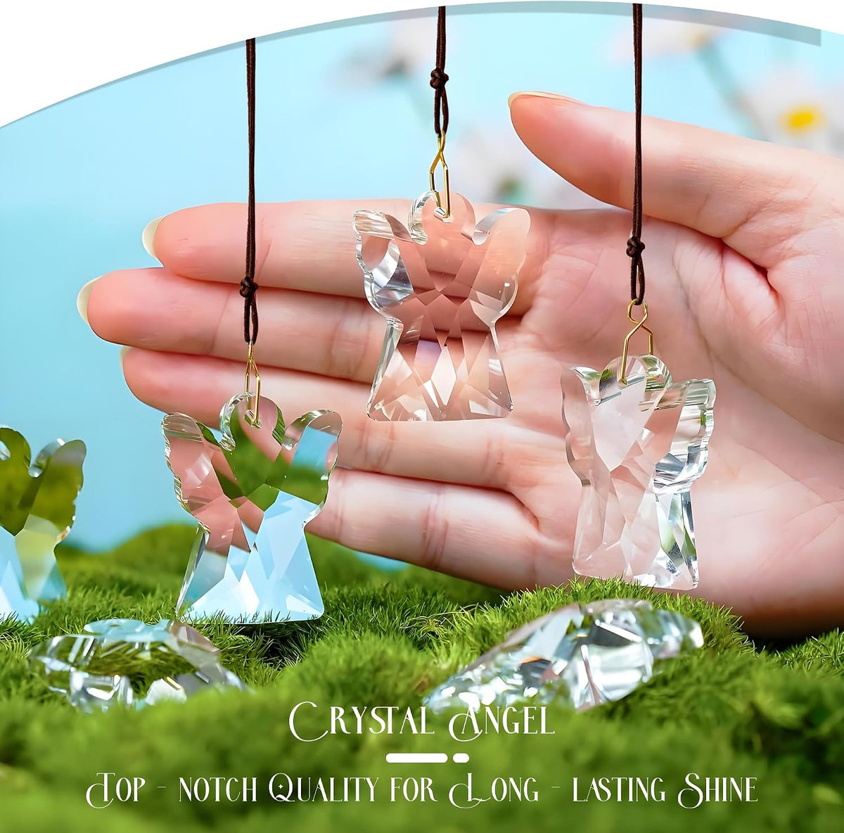 12 Pcs Clear Crystal Angel Prisms Chandelier Window Hanging Decor - Clear Glass Angel Prism Suncatcher Rainbow