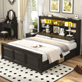 Farmhouse Bed Frame with 55" Tall Storage Headboard & 4 Drawers, Wood Roman Column Platform Bed Frame with