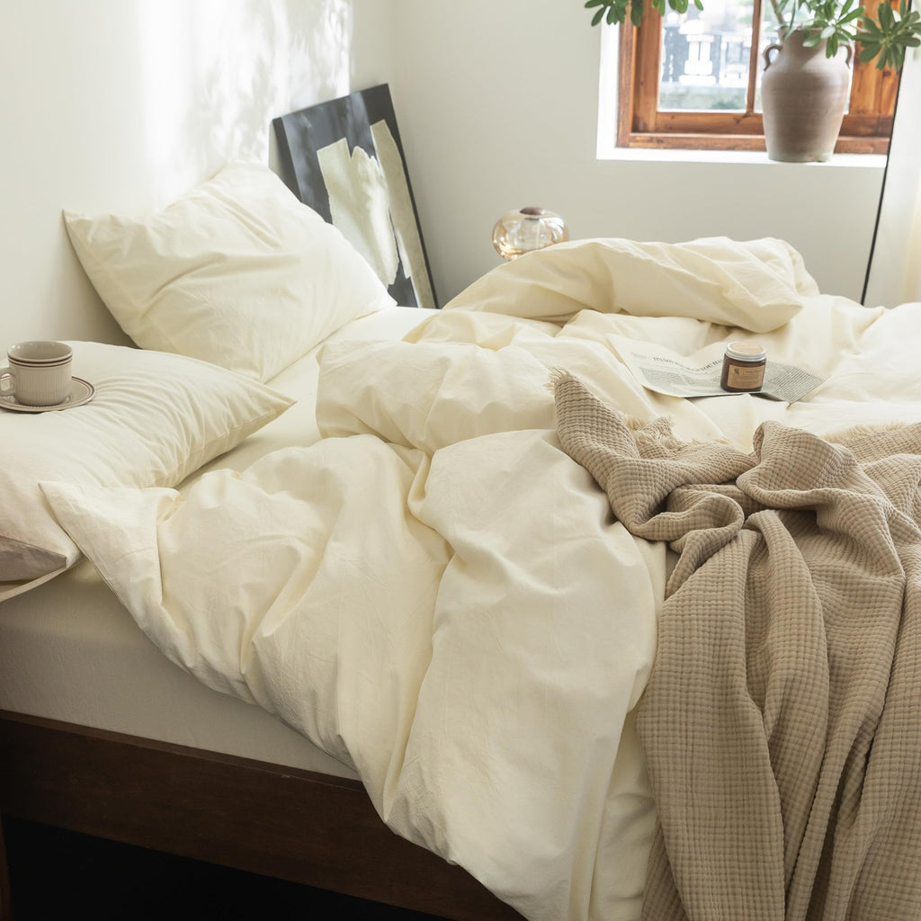Duvet Cover Set 100% Washed Cotton Linen Feel Oversized