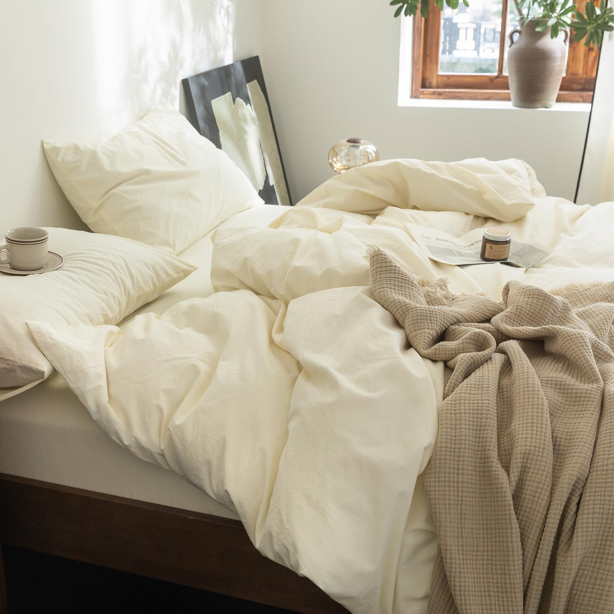 Duvet Cover Set 100% Washed Cotton Linen Feel Oversized