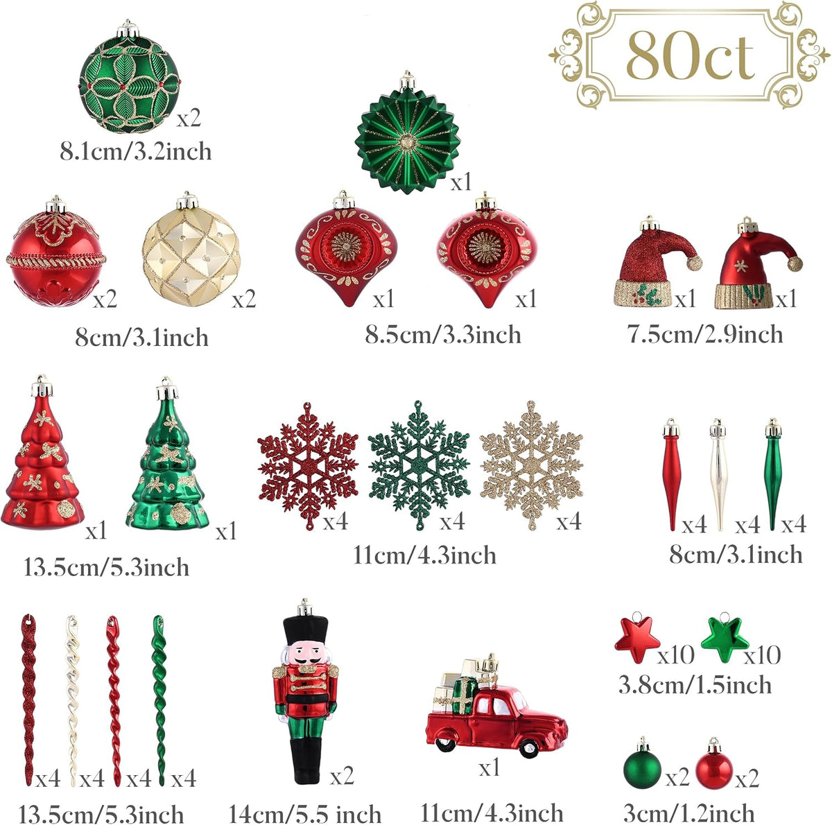80ct Christmas Tree Decorations Ball Ornaments Set