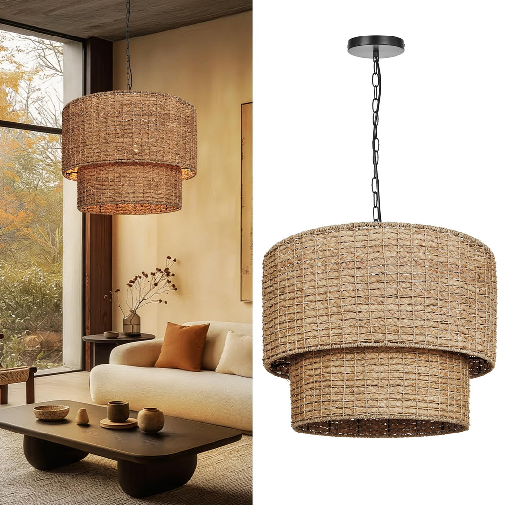3-Light Boho Large Rattan Chandelier Light Fixture