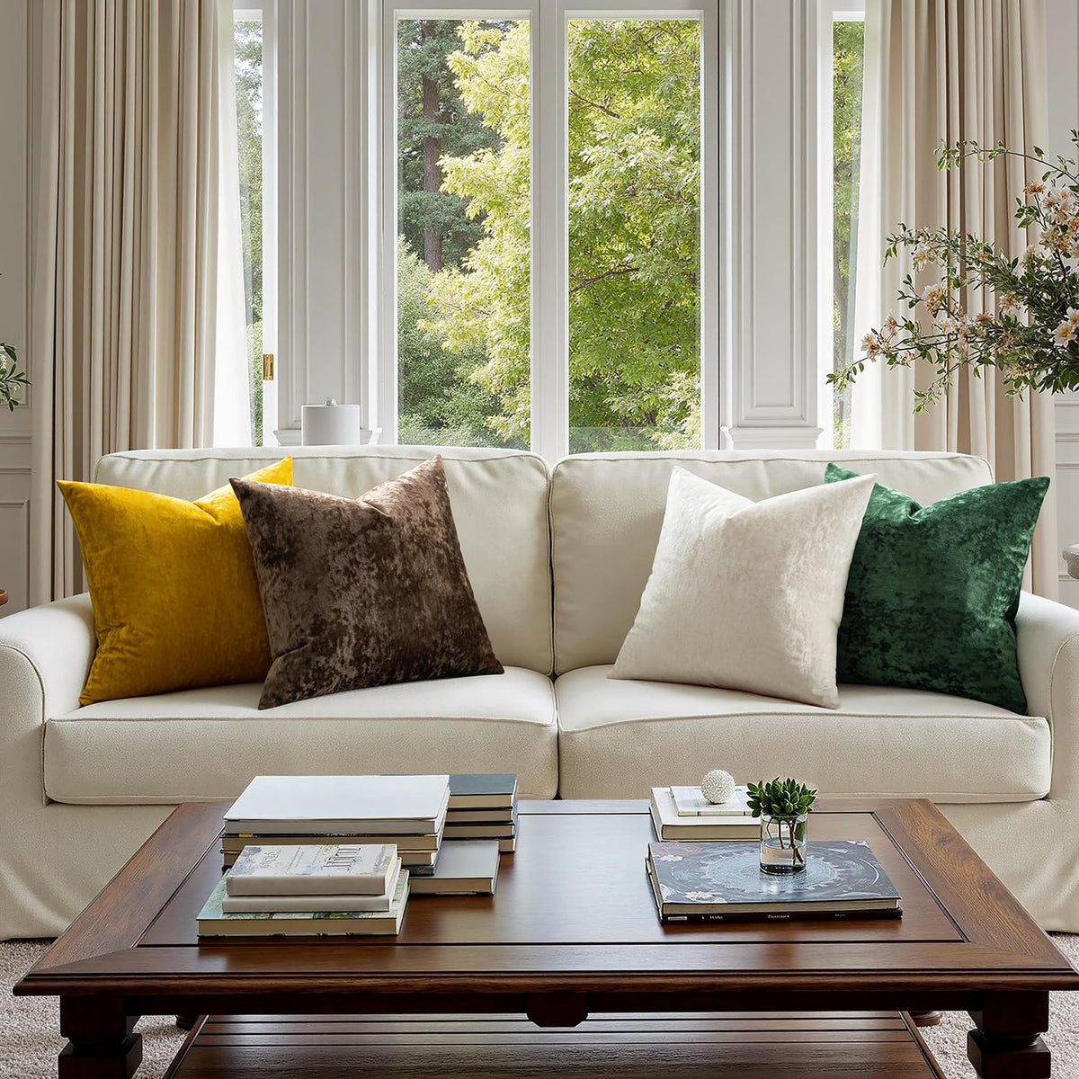 Fall Velvet Throw Pillow Cover Brown 20x20 inch Set of 2