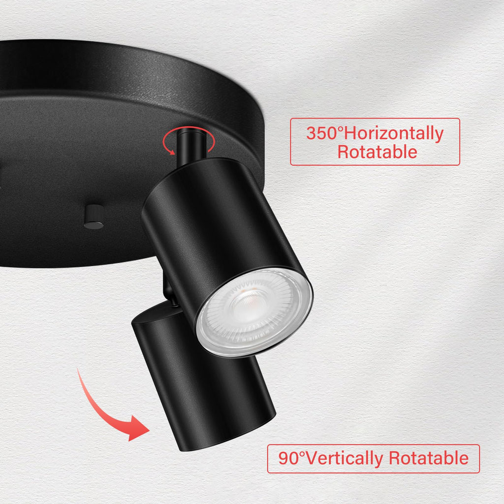 LED 4 Light Track Lighting Kit, LED Track Lighting Fixtures, Black Round Ceiling Spot Lighting, Flexibly Rotatable