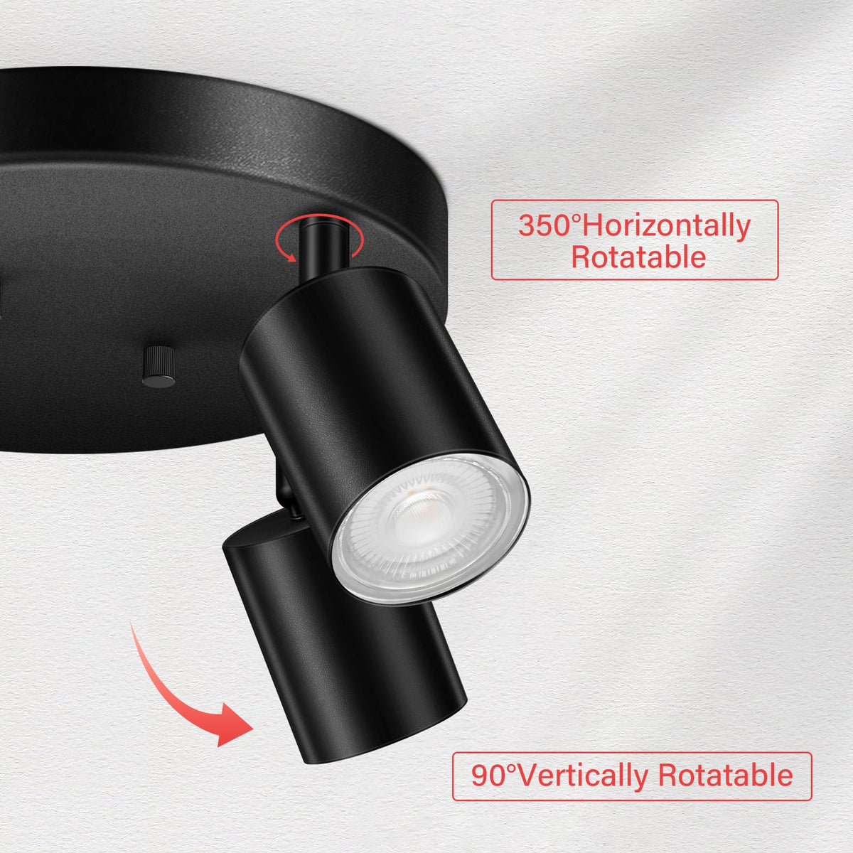 LED 4 Light Track Lighting Kit, LED Track Lighting Fixtures, Black Round Ceiling Spot Lighting, Flexibly Rotatable