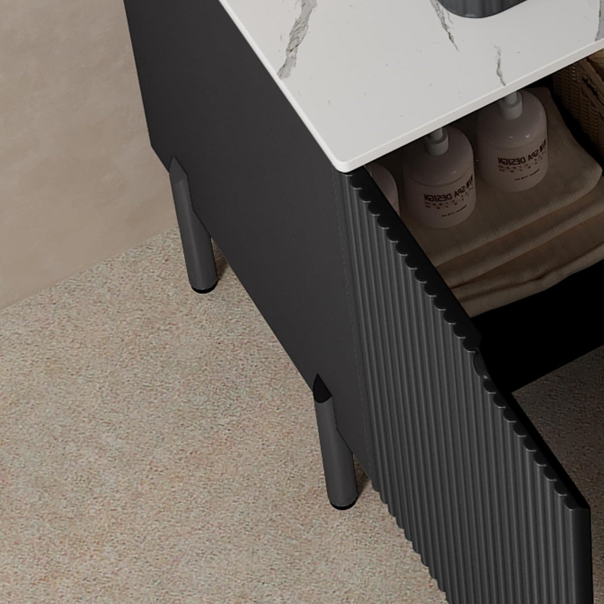 30" Freestanding Bathroom Vanity with Stone Pattern Basin - Cabinet with 2 Doors & Countertop
