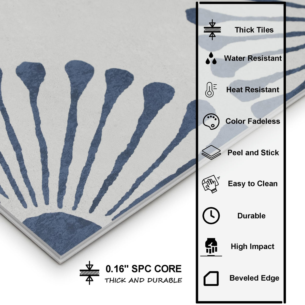 16-Sheet Peel and Stick Floor and Wall Tile, 9" x 9" Blue Stone Composite Self Adhesive Vinyl Flooring, Patterned