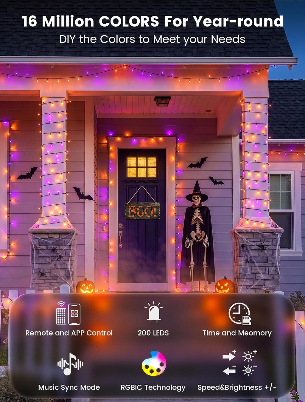RGB Christmas Lights, 66FT 200 LED Color Changing String Lights