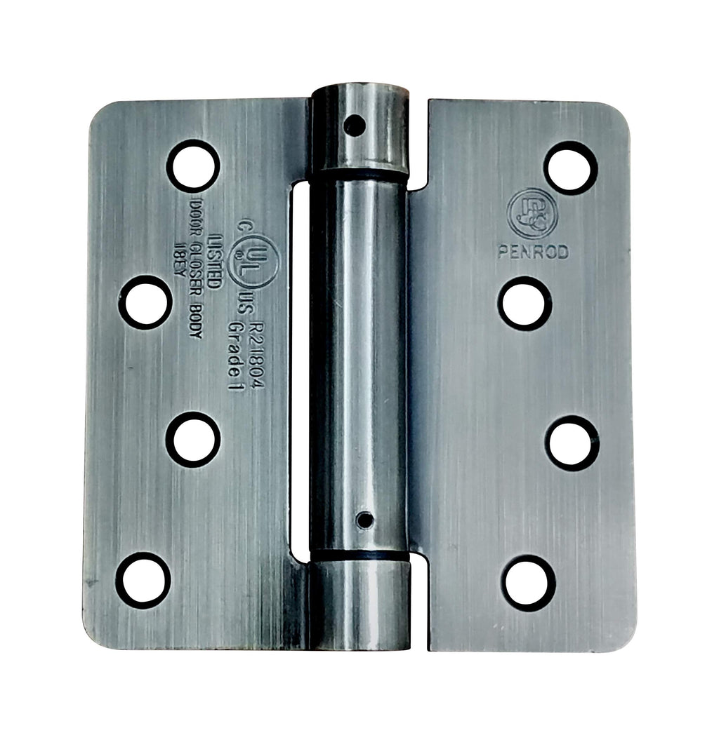 Self Closing Spring Door Hinges Antique Brass 4 Inch - 1/4 Radius 10-Pack