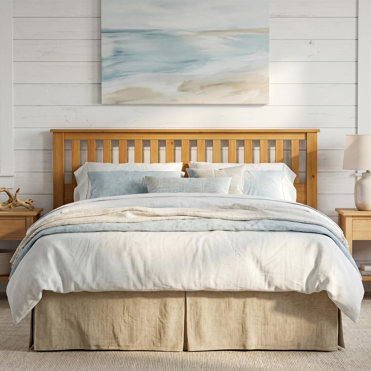 Serene Wood Panel Headboard with Mission Slats, Pine