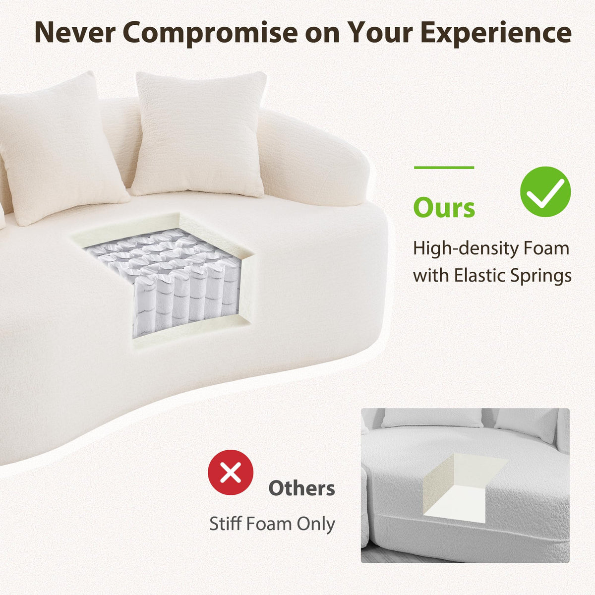 65" Curved Loveseat Couch with Soft Pillows and Deep Seats-White