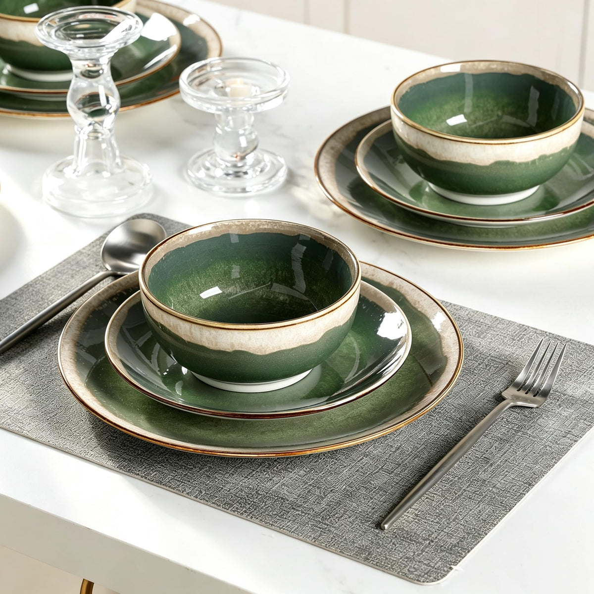 12 Pieces Ceramic Dinnerware Sets for 4, Moss Green