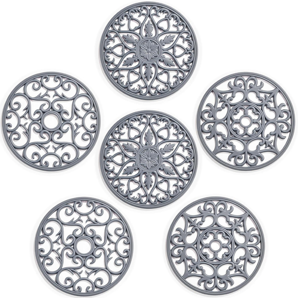 Set Silicone Trivet Mats for Hot Dishes Pots and Pans (Grey) - Set of 6