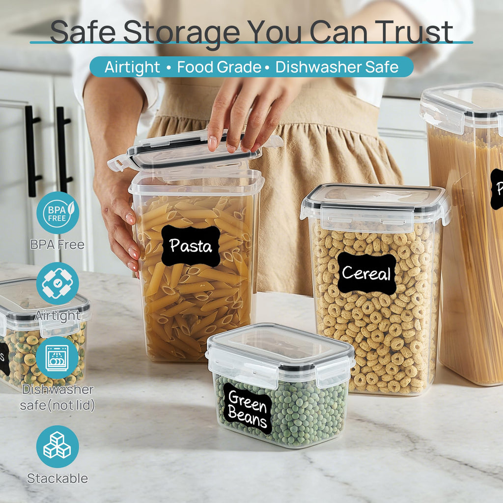 Airtight Food Storage Containers with Lids, 24 pcs, Black
