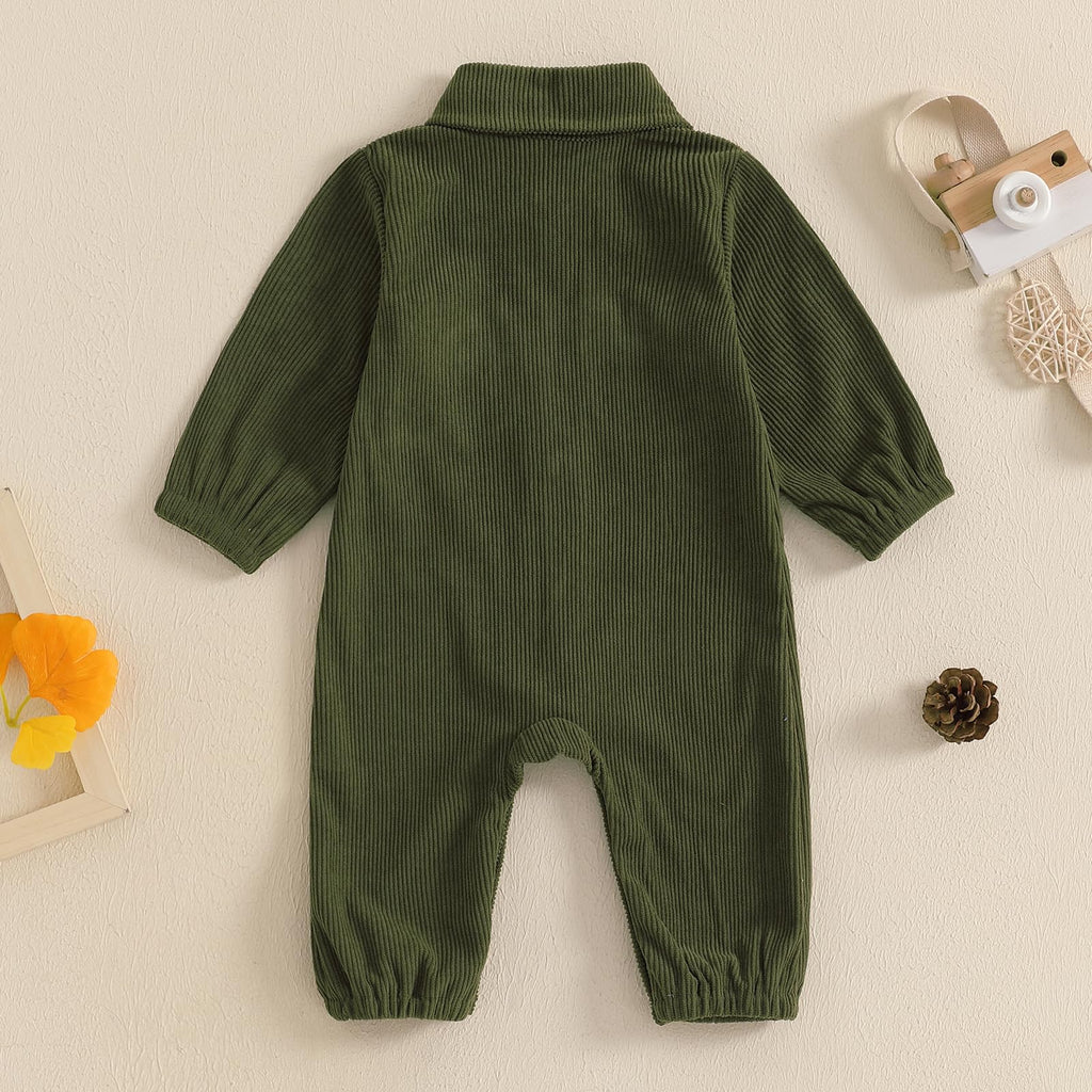 Newborn Baby Boy Girl Clothes Corduroy Long Sleeve Button Up Romper Jumpsuit Collared Bodysuit Fall Winter Outfit