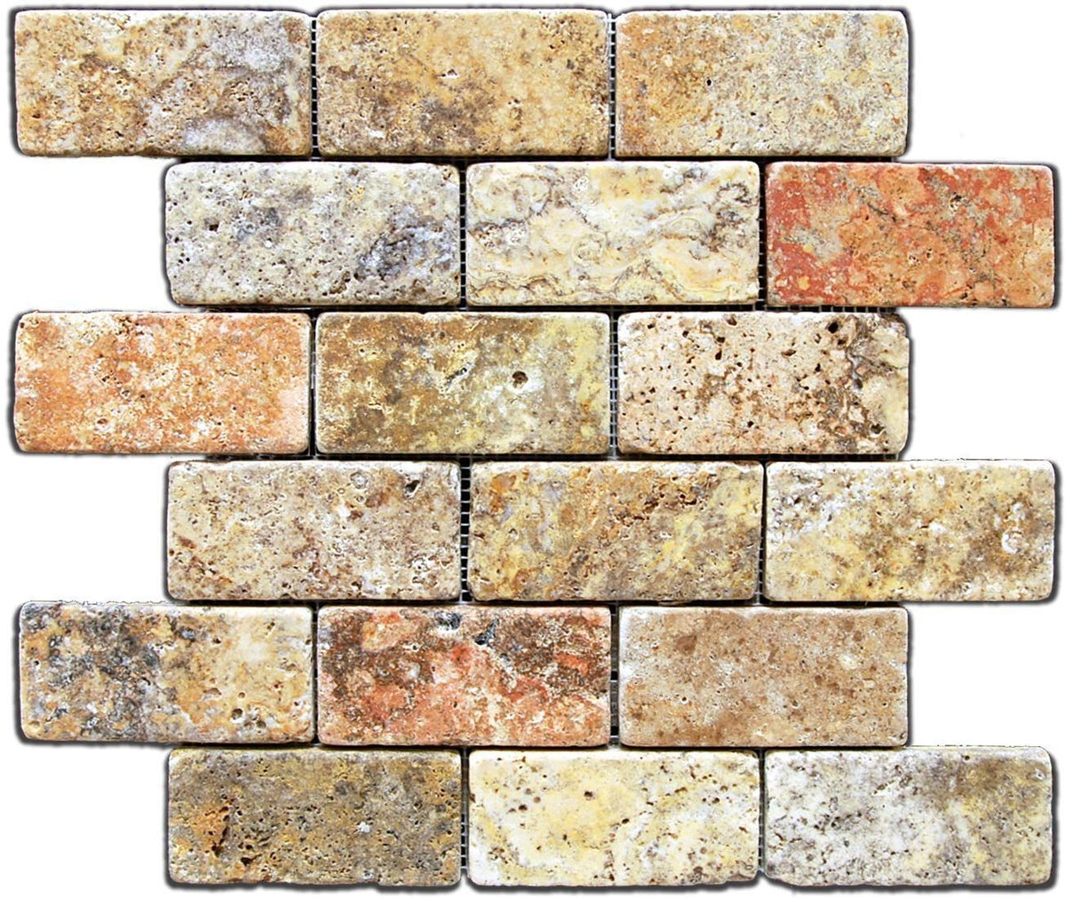 Scabos Travertine Tumbled 3"X6" Subway Tile -1 sq.ft.