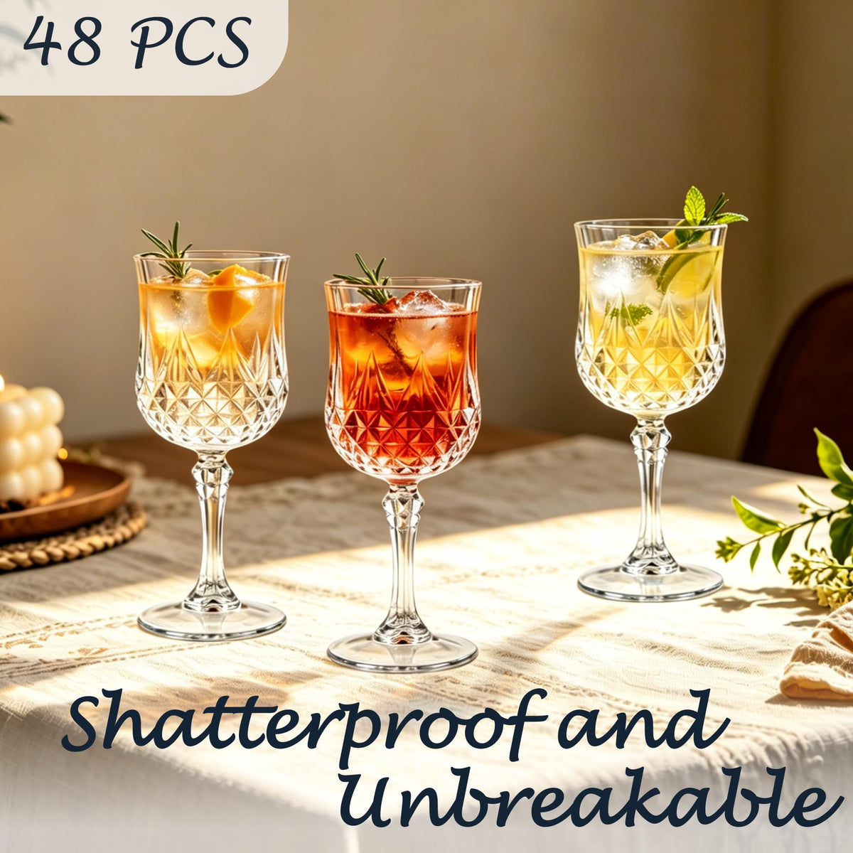 48Pack Plastic Wine Glasses, 7oz Vintage Goblets for Wedding