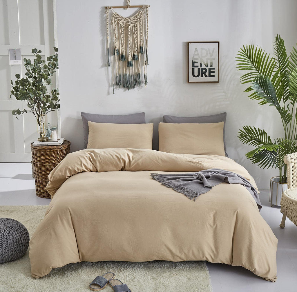 Champagne Comforter Set Bedding Set Women Solid Khaki Bed Comforter Set Plain Beige Breathable Blanket Men Light