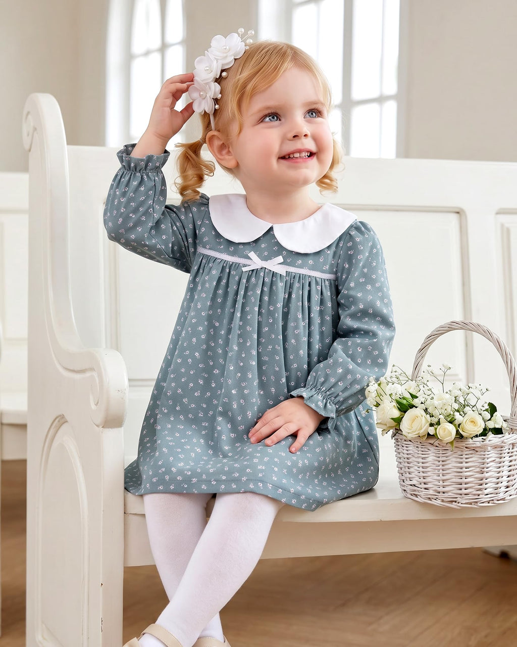 Baby Girls 18 Clothes Fall Winter Blue Floral Dress