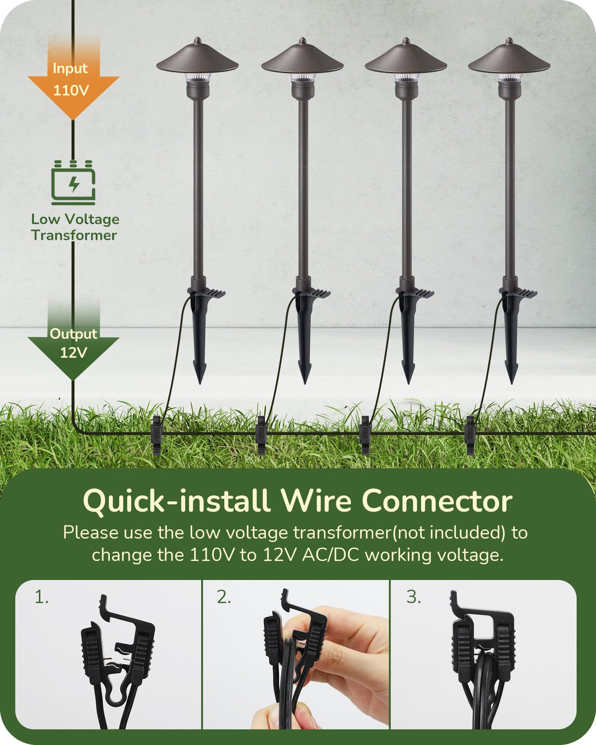 Low Voltage Landscape Lighting, Wired LED Pathway Lights 4 Pack