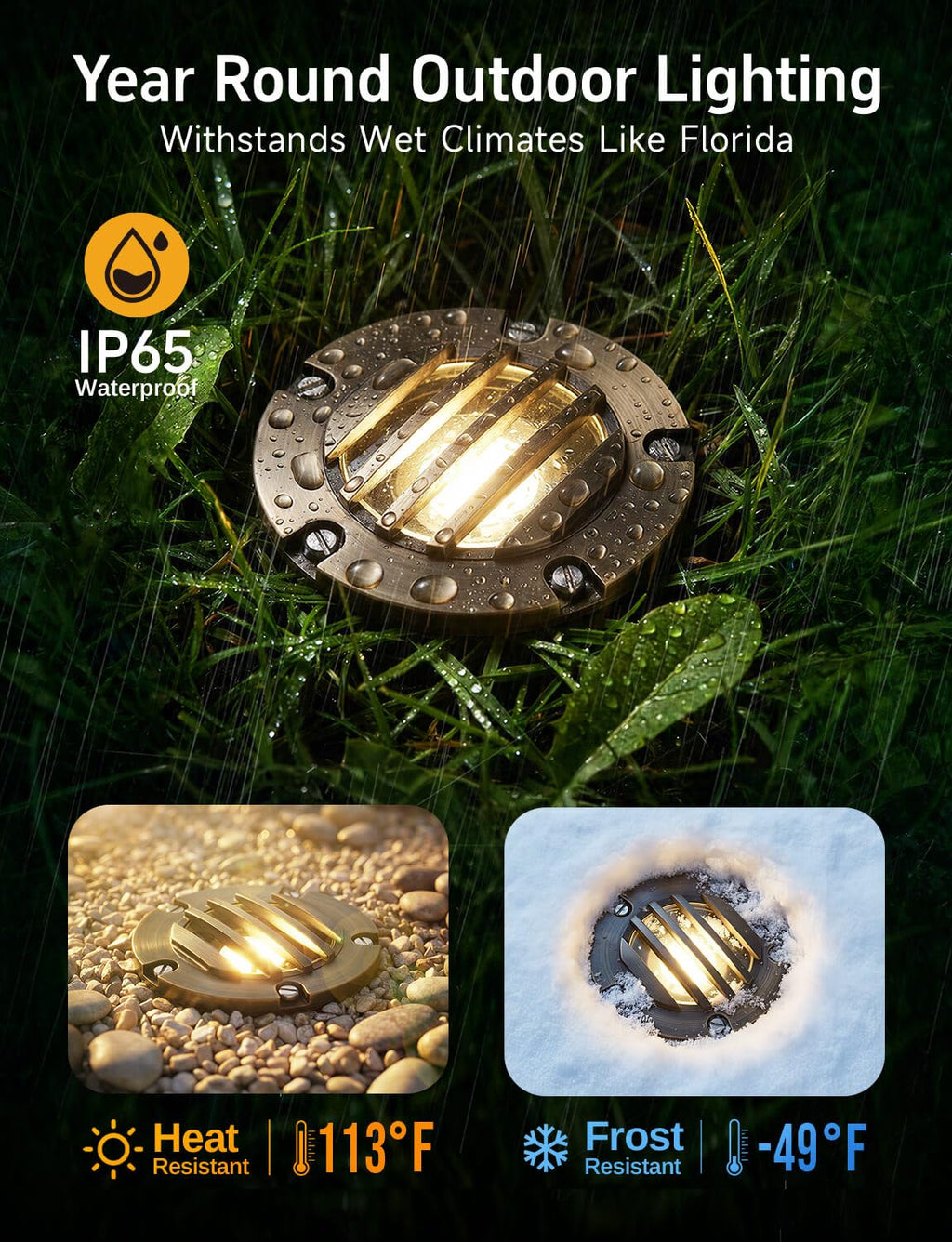 In Ground Well Light - Brass 12V LED Waterproof Outdoor Landscape Lighting, Low Voltage Ip65 in-Grade Grated Top
