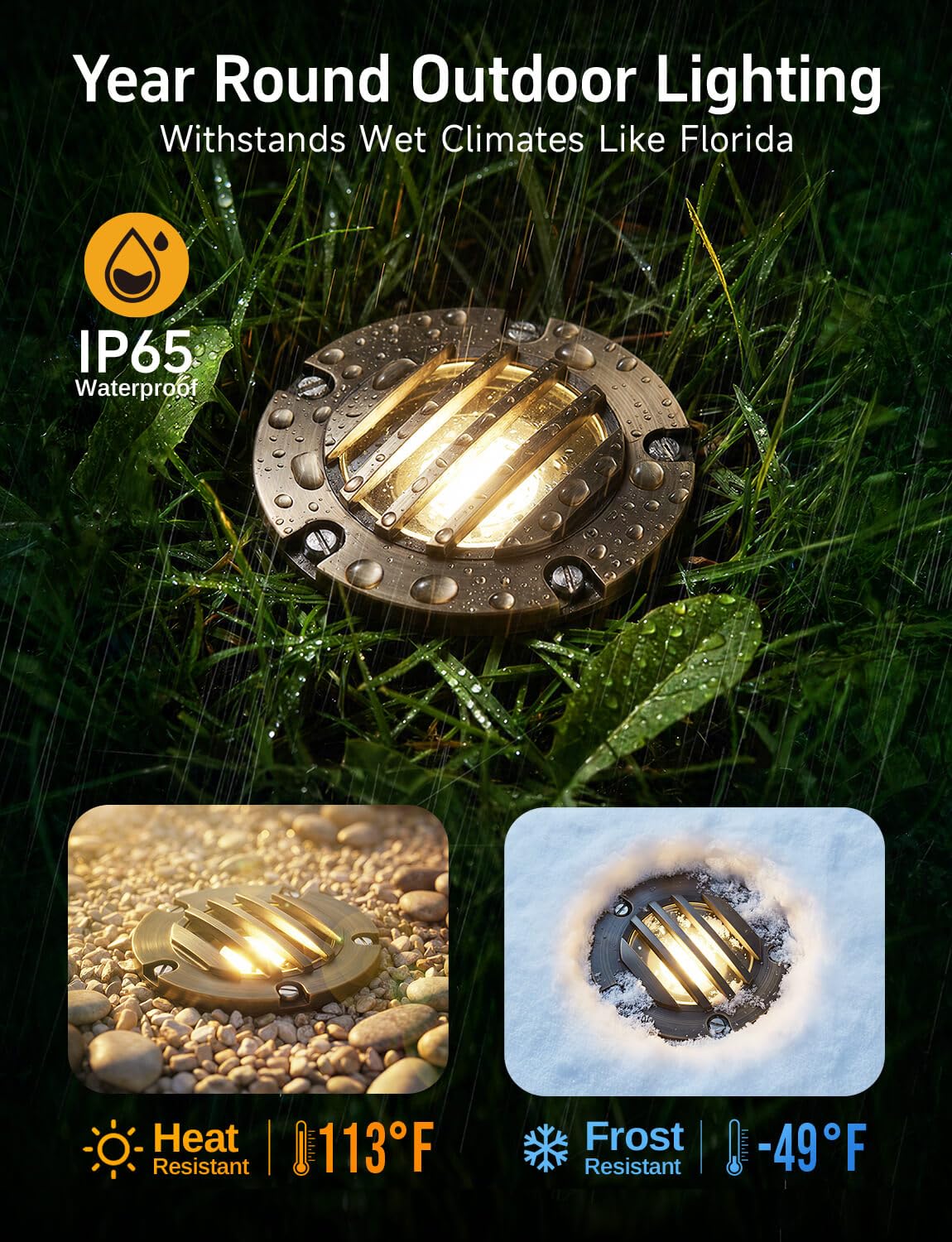 In Ground Well Light - Brass 12V LED Waterproof Outdoor Landscape Lighting, Low Voltage Ip65 in-Grade Grated Top