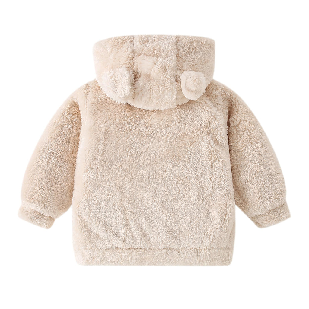Toddler Boys Girls Hooded Fleece Jacket Teddy Coat Cute Bear Hoodie Zip Up Sherpa Winter Warm Outwear With Pocket Off