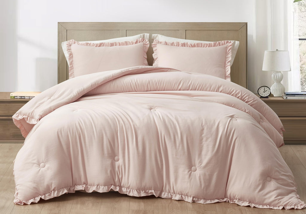 Nora Blush Ruffle Comforter Set, 3-Pieces