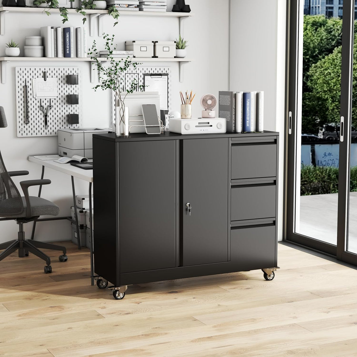 3 Drawer File Cabinet, Office Mobile Filing Cabinet, Printer Stand | All-in-One Office Storage, 3 Storage Drawers, 2