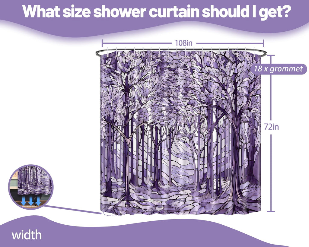 Extra Long Shower Curtain Extra Tall Light Purple Stained Glass XL Abstract Art Nouveau Shower Curtains for Large