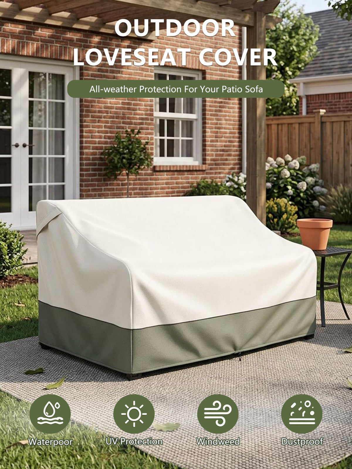 2-Seater Outdoor Couch and Patio Furniture Cover, Outdoor Sofa Cover Heavy Duty Fits up to 60W x 35D x 35H inches
