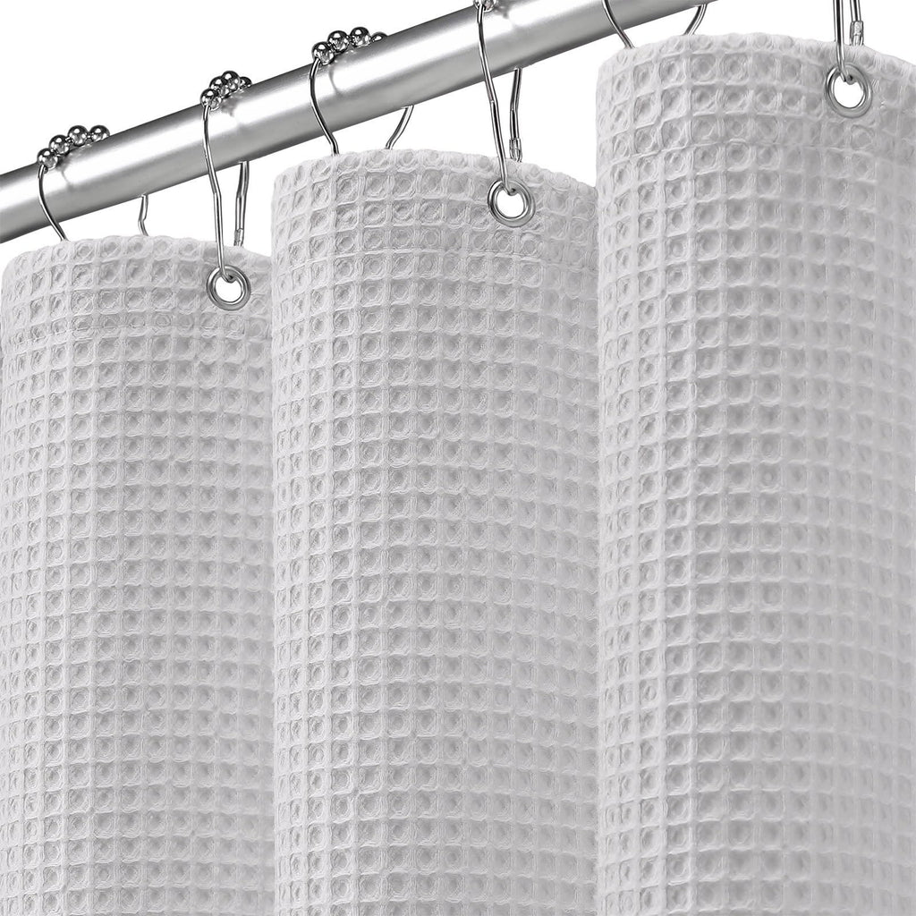 Waffle Weave Shower Curtain Heavyweight Cotton Fabric Light Grey 72Wx72L