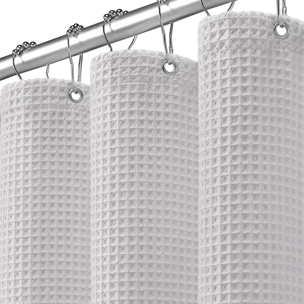 Waffle Weave Shower Curtain Heavyweight Cotton Fabric Light Grey 72Wx72L