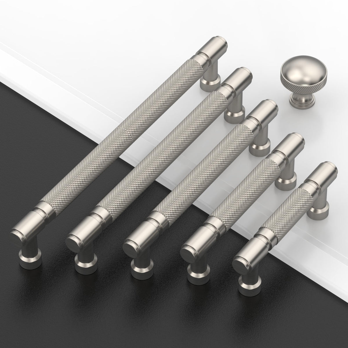 10 Pack Brushed Satin Nickel knurled Cabinet Pulls 3.5"