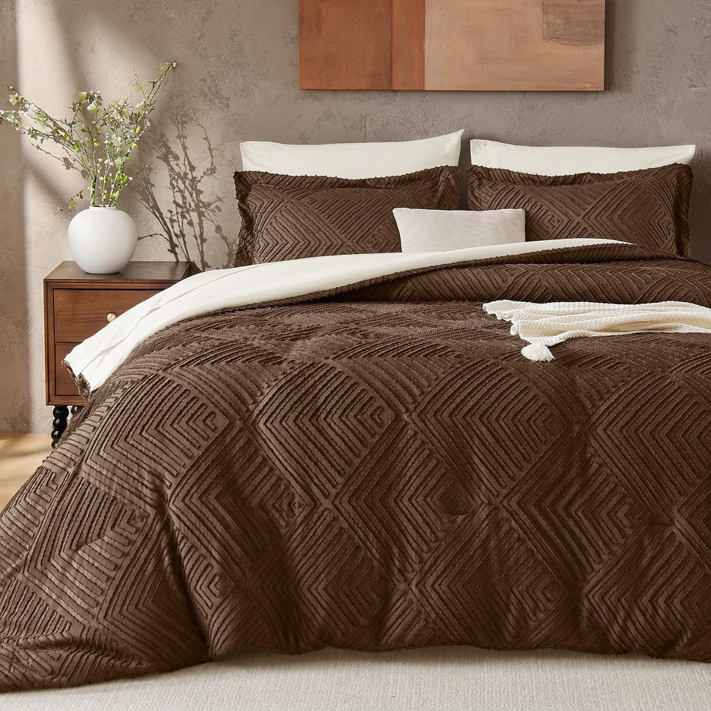 XL Comforter Set 5-Piece, Boho Tufted Bed in a Bag, Brown