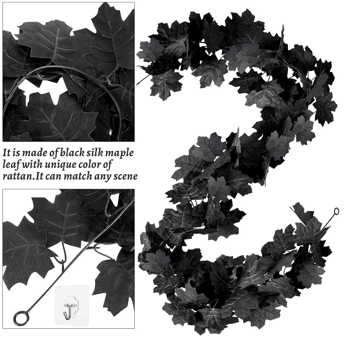 Black Leaf Garland, 8PCS Artificial Hanging Fall Maple Vines