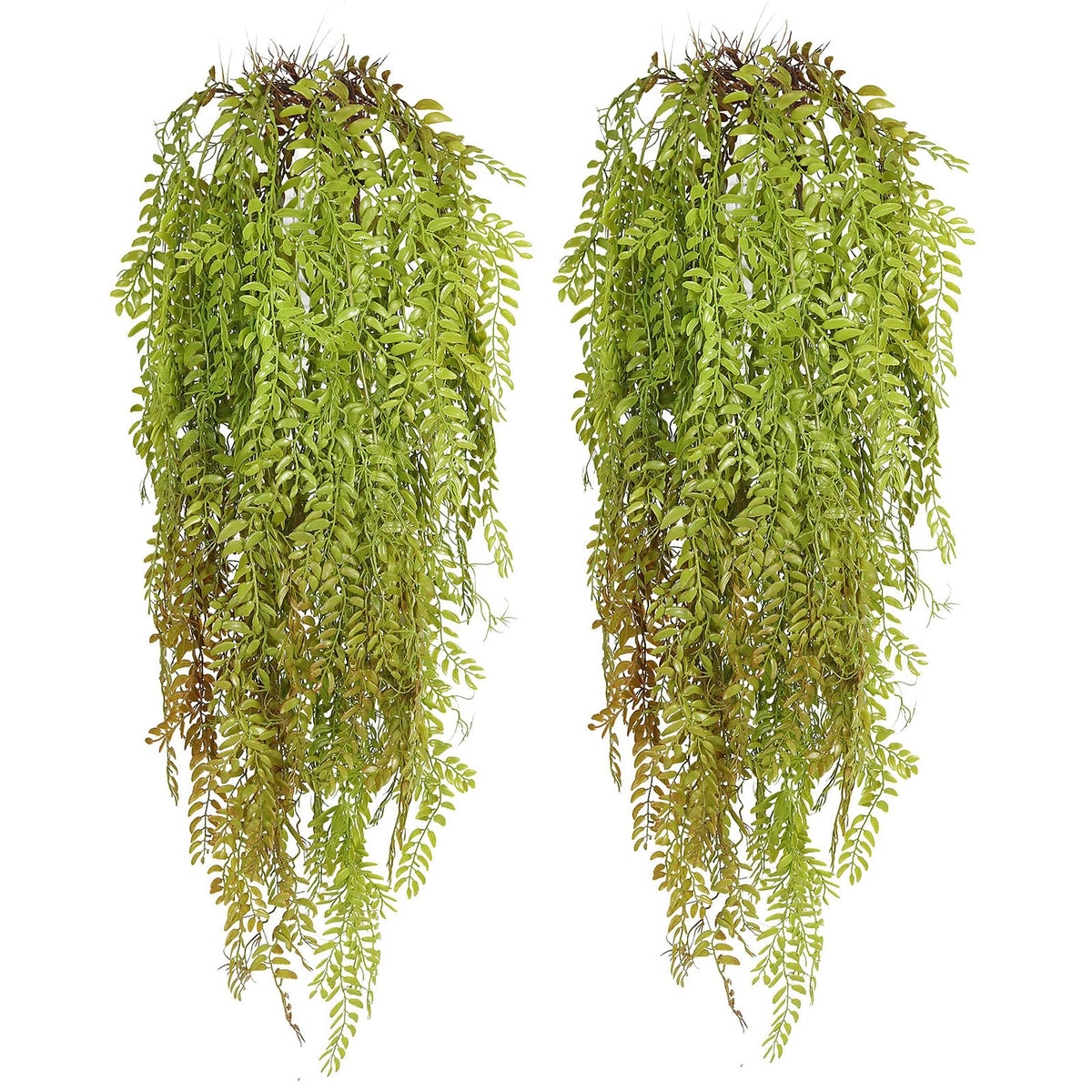 2Pcs Artificial Hanging Fern Willow Leaves Plants 3.7Ft Grass Green