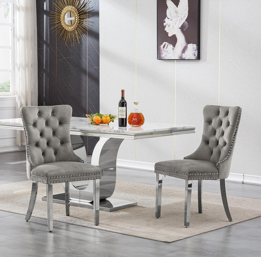 Faux Marble Dining Table Set for 6, Modern Kitchen Table Chairs Set of 6