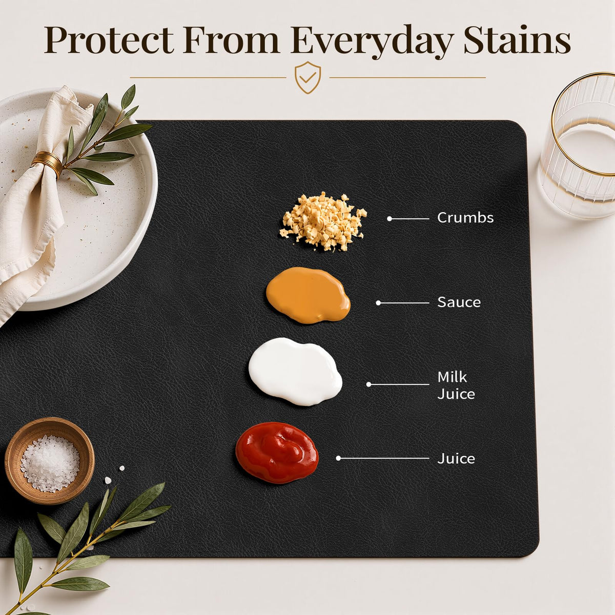 Vinyl Heat Resistant Placemats Set of 4, Black