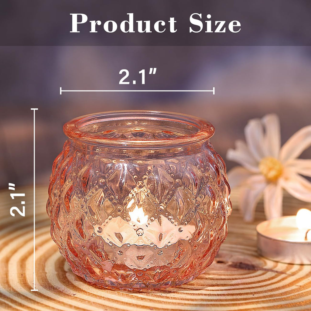 24 Pcs Pink Votive Candle Holders Round Glass Candle Holders Bulk