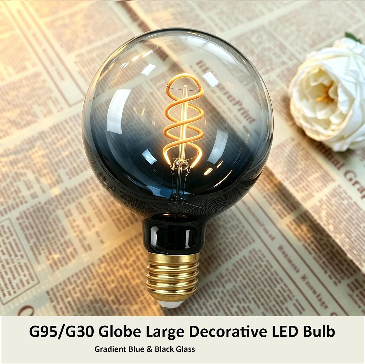 G95 Large LED Edison Light Bulb,5W Gradient Black Glass