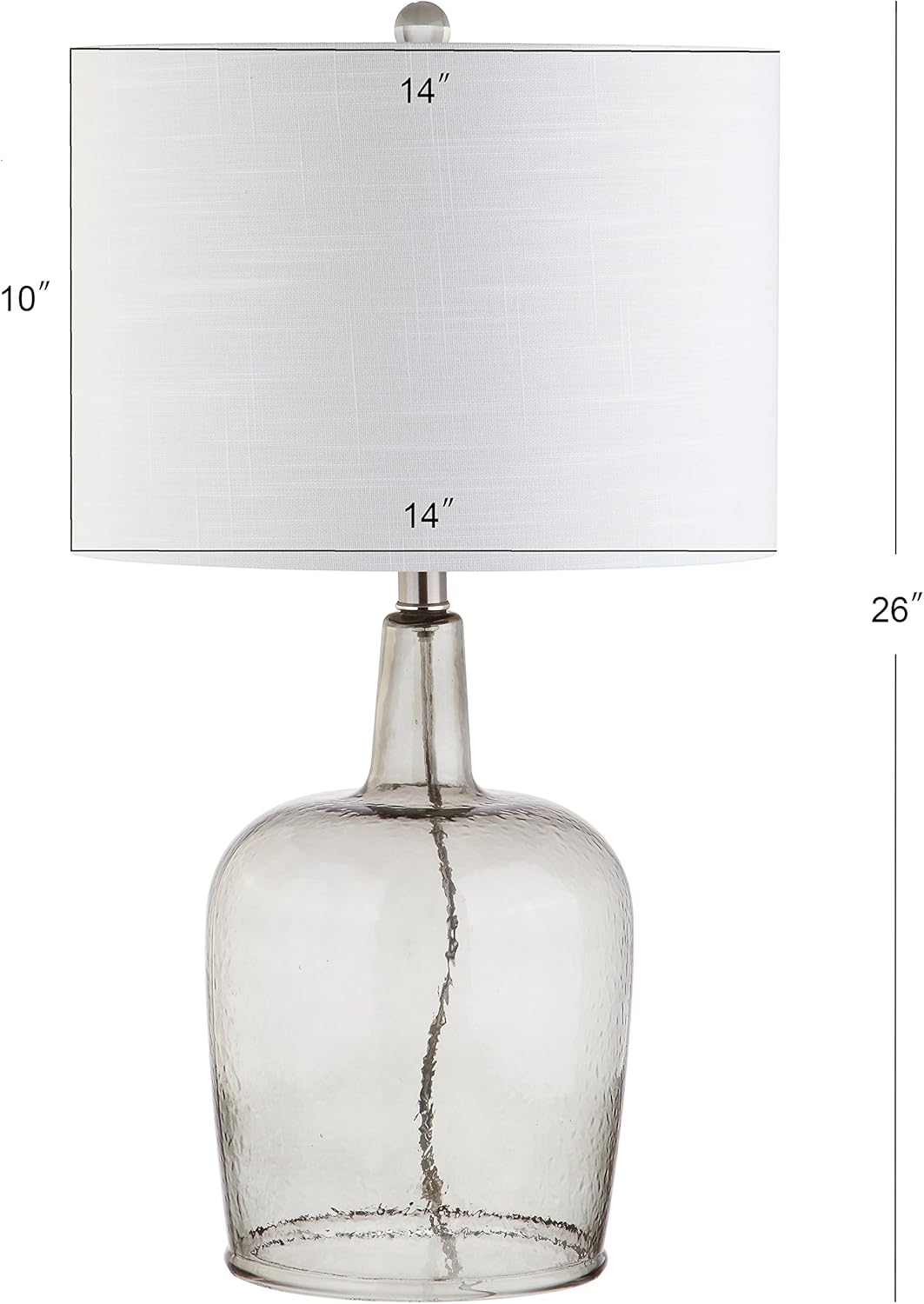 26" Smoked Gray Glass LED Table Lamp, Modern Contemporary Bedside Nightstand Lamp Bedroom, White Linen Drum Shade
