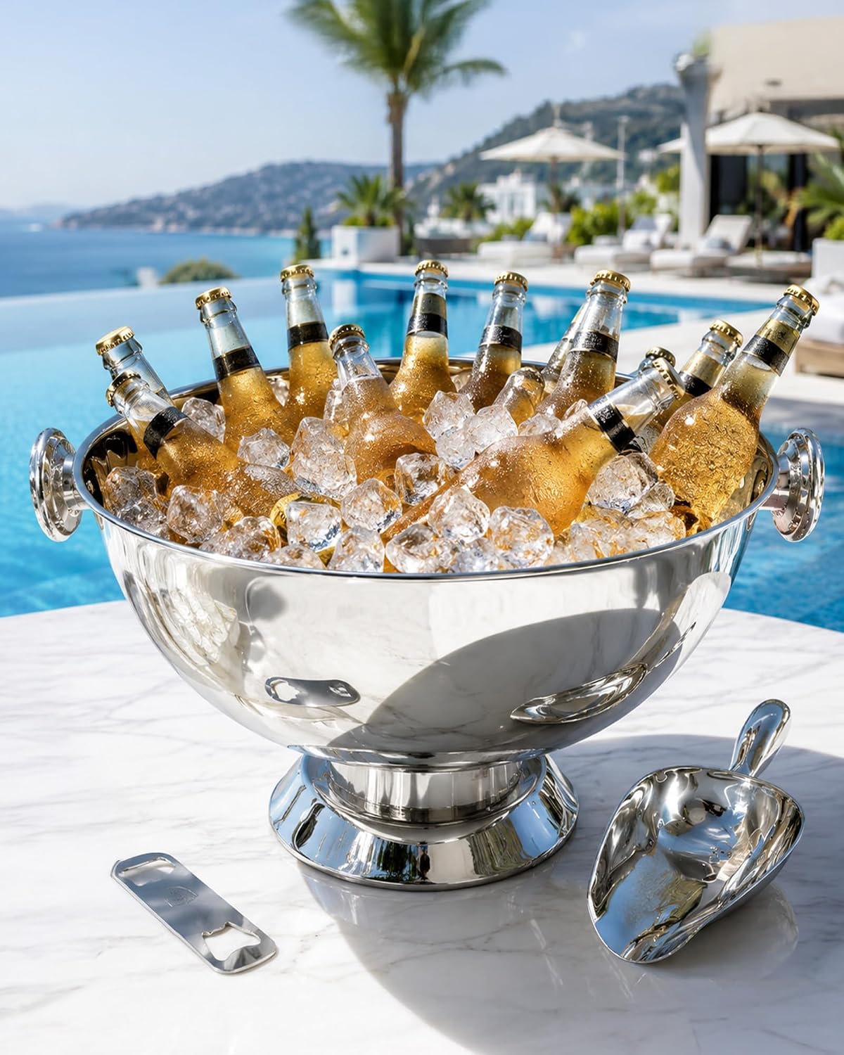Large Stainless Steel Ice Bucket Beverage Tub for Parties, Beer Wine Cooler