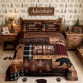 Cabin Comforter Set Brown Adventure Bear Quilt with 2 Pillowcases