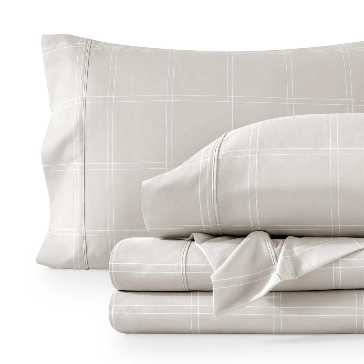 Printed Sheet Set (Modern Plaid - Stone/White)