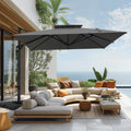 12ft Cantilever Patio Umbrella with Base&360°Rotation Outdoor Offset, Grey