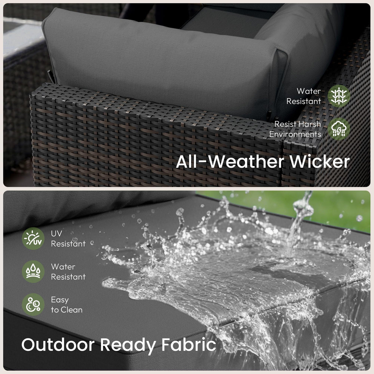 Patio Furniture Set - All-Weather - 10 Piece Patio Outdoor Conversation Set, Modular Wicker Rattan Sectional Sofa for